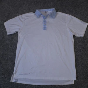 Camisa Polo Peter Millar Para Hombres Grande Blanca Azul Cuello Guinga Golf Gamble Sands - Imagen 1 de 10