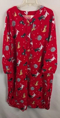 Camisón de franela roja La Cera con estampado de gato/gatito talla 3X Foto 1 de 4
