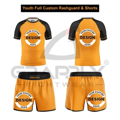 CUSTOM Kids BJJ Kit Set Youth BJJ NOGI Rashguard Shorts BJJ Training Apparels - Image 1 of 4