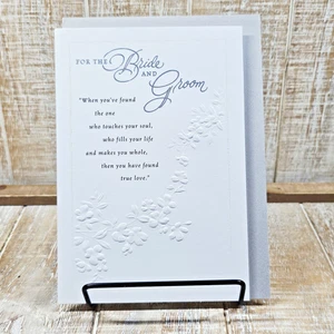 Hallmark Wedding Greeting Card 5x7 Bride & Groom White Silver Embossed Love - Picture 1 of 8
