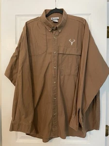 Camicia Columbia uomo con bottoni sportiva caccia campeggio marrone taglia XXL cervo - Foto 1 di 10