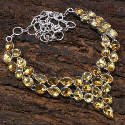 Yellow Citrine Gemstone Handmade 925 Sterling Silver Jewelry Necklace Size-18 - Image 1 of 4