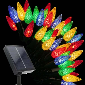 Solar Christmas String Lights, 50 LED 8 Modes C6 Strawberry Multicolored String - Picture 1 of 12