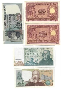 repubblica italiana lotto di 5 banconote da 100 a 10000 lire LOTTO 2447 - Picture 1 of 1