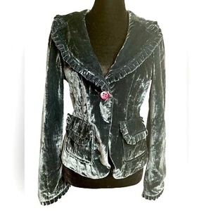Vintage Y2K Velvet Blazer Size 6 Whimsigoth Blue Cropped Steampunk Costume - Picture 1 of 11