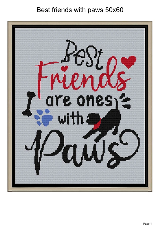 Best friends with paws blaket pattern, 50x60", written and graph pattern include - Image 1 of 1