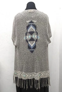 Short-sleeved Hollister oatmeal geo-patterned longline fringed cardigan one size - Picture 1 of 6