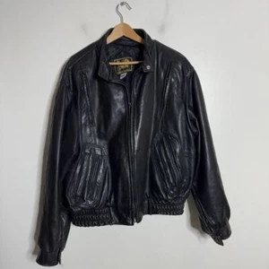 Giacca bomber in pelle U.S. Made Co. full zip polsini a costine nero XXL - Foto 1 di 6