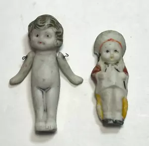 Antike Vintage Biskuit Puppen Japan - Mädchen Gelenkarme & Indianer Junge - Bild 1 von 4