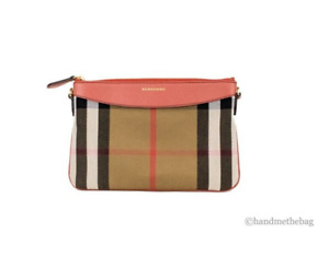 Burberry Peyton House Check Derby Cinnamon Red Grain Leather Pouch Crossbody Bag