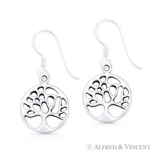 Pendientes de gancho colgantes de plata esterlina con dije Tree-of-Life/Knowledge Etz Chaim - Imagen 1 de 1