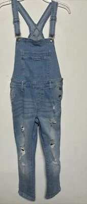 Womens Distressed Denim Bib Overalls Jeans Celebrity Pink Small Light Blue - Image 1 of 4