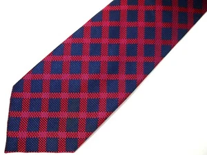 Henry Jacobson Mens Necktie Tie Navy Blue Red Checkered 57" - Picture 1 of 5