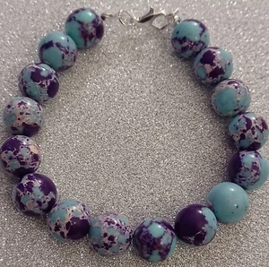 Natural Purple Blue Sea Sediment Imperial Jasper Handmade Bracelet 10mm Beads  - Picture 1 of 3