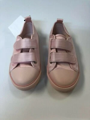 H&M Girls Size 9.5 US Satin Pink Hook Loop Fastening Shoes Sneakers  - Image 1 of 4