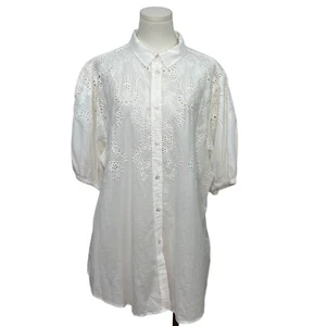 7 For All Mankind White Eyelet Embroidery Button-Down Blouse Sz L - Picture 1 of 9