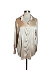 Commense Women?s Relaxed Flowy Satin Top Button Up Shirt Medium Champagne Color