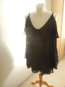 Boohoo Black Strappy Top With Frills Size 16 - Picture 1 of 3