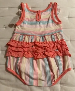 NWT Lullaby Girls 6-9 Months Ruffled Striped Bubble Bodysuit - Picture 1 of 5