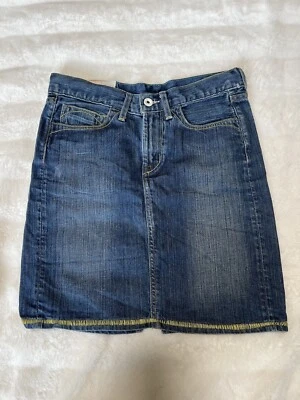 Falda tutora de mezclilla lavado oscuro de algodón orgánico para mujer LOOMSTATE hasta la rodilla talla:26 Foto 1 de 4