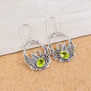 Natural Peridot Gemstone 925 Sterling Silver Jewelry Drop/Dangle Earrings 1.64" - Picture 1 of 6