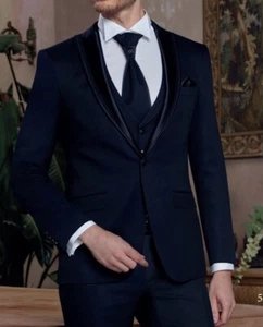 Slim Fit Hochzeitsanzug in Schwarz mit Samt Paspel-Standesamt-Anzug-Herrenanzug - Bild 1 von 3