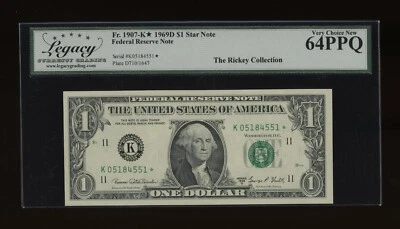 DBR 1969-D $1 Dallas STAR Fr. 1907-K* Legacy 64 PPQ Serial K05184551* - Image 1 of 2
