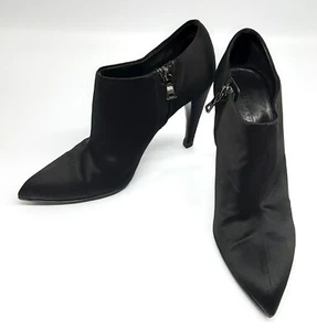 PRADA booties 36 1/2 women's black satin fabric genuine resole cleaned excellent - Picture 1 of 24