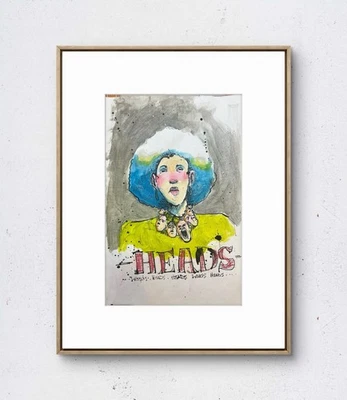 Páginas de cuaderno de bocetos aleatorias: cabezas: papel: neoexpresionismo único 6x19 Foto 1 de 4