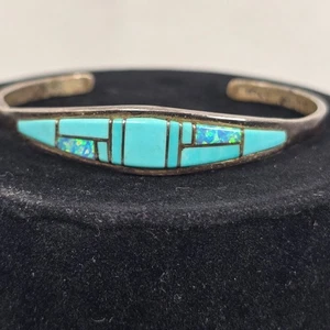 Indianer Sterlingsilber Armreif Armband mit Opal & schlafendem Türkis Inlay - Bild 1 von 5