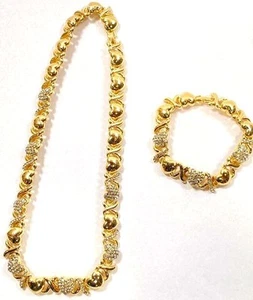 Gold-tone Rhinestone Heart Motif Necklace and Bracelet - Picture 1 of 8