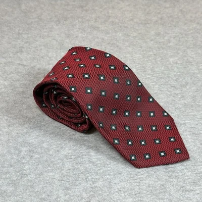 Corbata de Colección Henry Grethel Rojo Mezcla de Seda Foulard Patrón Hecha en EE. UU. Foto 1 de 4