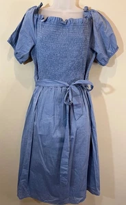 Neu mit Etikett Who What Wear Damenkleid 2X blau gesmokt Milkmaid Puffärmel Coquettee - Bild 1 von 7