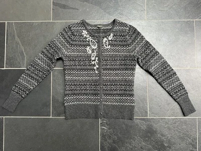 Cárdigan suéter vintage negro y gris diseño Fair Isle lana de cordero Eddie Bauer Foto 1 de 4