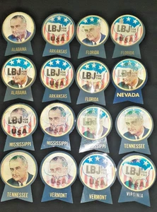 1964 DNC "LBJ FOR THE USA" 15 FLASHER PINS WITH STATE NAME (ONLY 1 VERMONT) - Picture 1 of 5