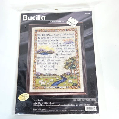 Kit Punto de Cruz Contado Bucilla Salmo 23 41789 Biblia Montañas Ovejas 1997 Nuevo Foto 1 de 4