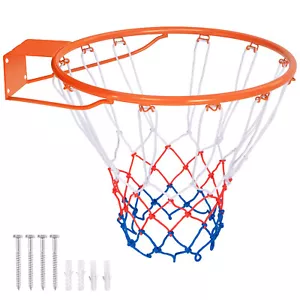 15'' Basketball Rim Wall Door Mounted Basketball Hoop w/ All Weather Net Orange - Picture 1 of 9