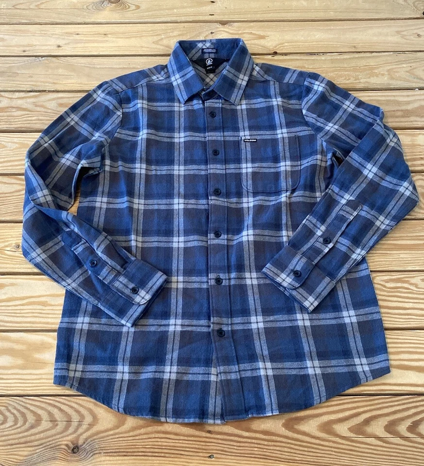 Volcom Men’s Check Button Up Shirt Size XS Blue B3 - Image 1 of 4