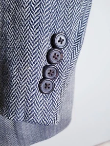 48L Polo Ralph Lauren Blue Herringbone woven Slub Linen Blazer Jacket Sport Coat - Picture 1 of 7
