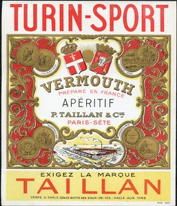 Wermut Turin Sport 1920 Original Französisches Aperitif Etikett Paris Frankreich - Bild 1 von 3
