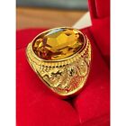 Ring Dragon Yellow Gem Stainless Gold Plated 18k Jewelry Naga Thai Amulet size 9