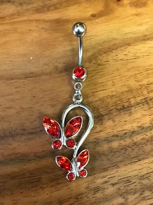 1 件装双蝴蝶 CZ 宝石悬垂肚脐海军 - 选择您的颜色 — 第 1/2 张图片