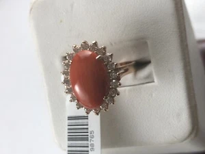 14 K Rose Gold Diamonds Coral Coctail Ring Size 7 - Picture 1 of 12