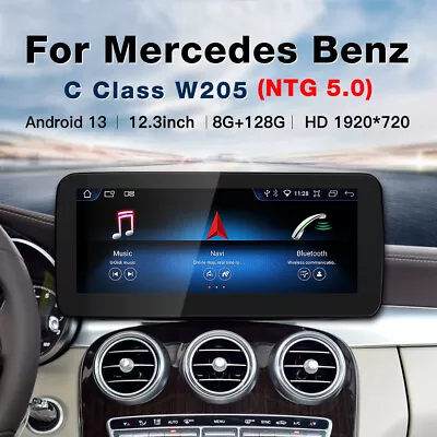 12.3" Android 13 Screen Auto CarPlay GPS for Mercedes Benz C GLC W205 2015-2018 - Image 1 of 4