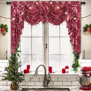NAPEARL Red Valance for Windows-Christmas Decoration Swag Curtains for Living... - Picture 1 of 9