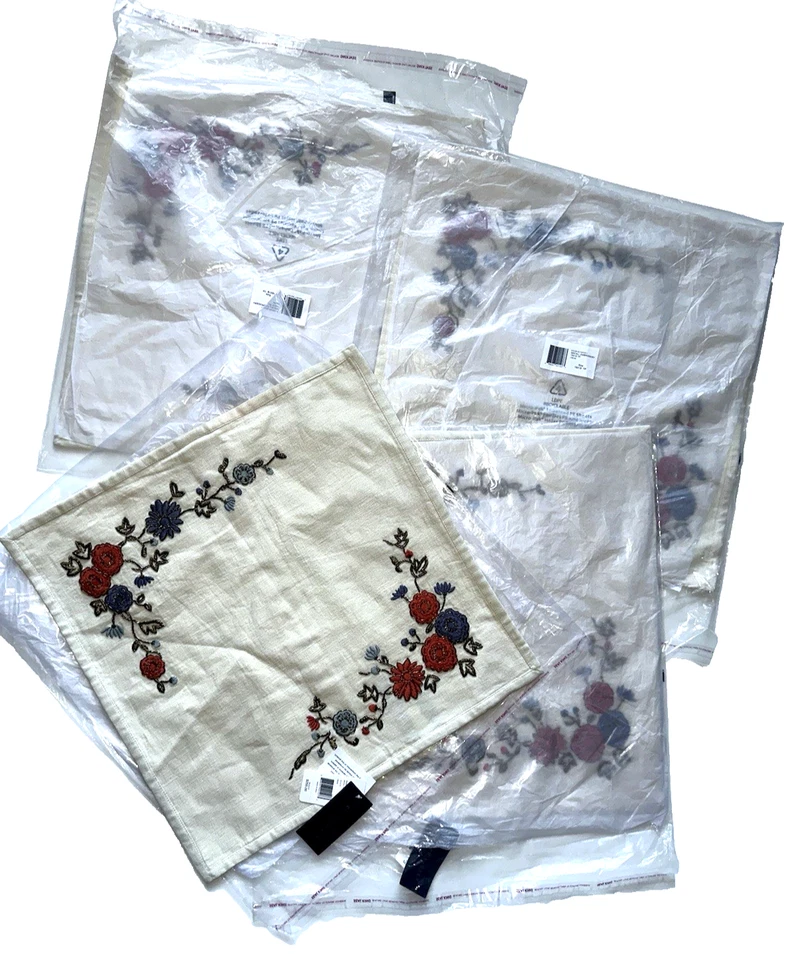 RALPH LAUREN Macall Floral Embroidery Linen Pillow Cover 18x18 NWT $255 LOT Of 4 - Image 1 of 4