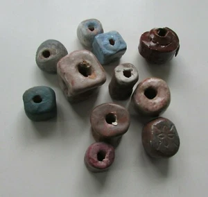 Vintage 11 Large Clay Beads Natural Handmade  - Picture 1 of 4