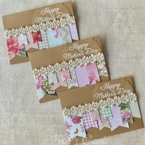 PRETTY BANNERS MOTHERS DAY HANDMADE CARD with ivory lace on kraft - Picture 1 of 2