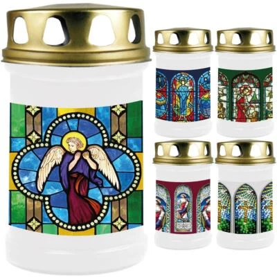 HSCANDLE Grabkerze Weiß mit Motiv 48 Stunden Grablicht Grabkerzen Grabschmuck Grablichter