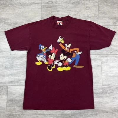 Camiseta Disney Vintage Años 90 Mickey And Friends Talla Mediana Granate Foto 1 de 4